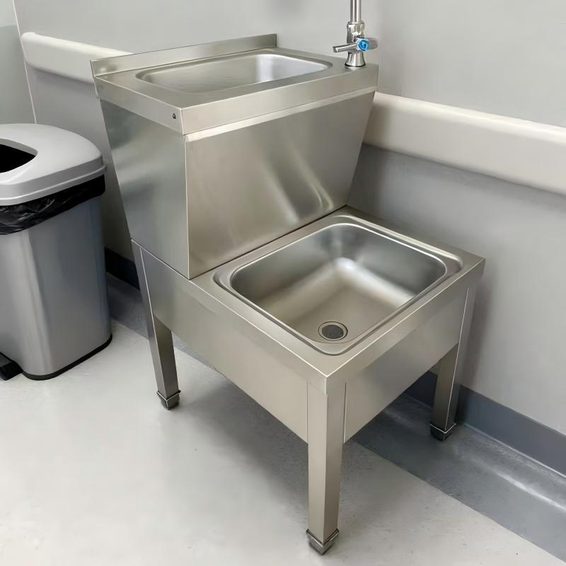 GN47 304 Stainless Steel High-Low Double-Basin Step Sink