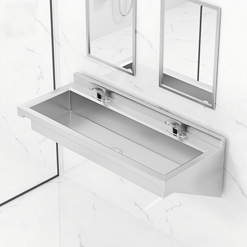 GN43 304 Stainless Steel Wall-Mounted Double Station Hand Wash Sink