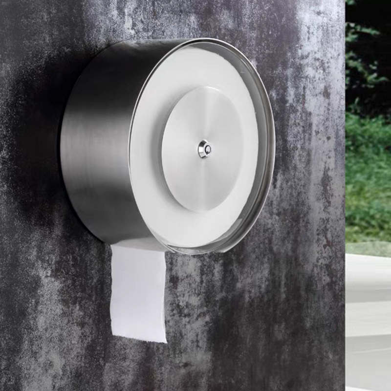 GN-Y57 304 Stainless Steel Wall-Mounted Transparent JumbO Roll Toilet Paper Holder