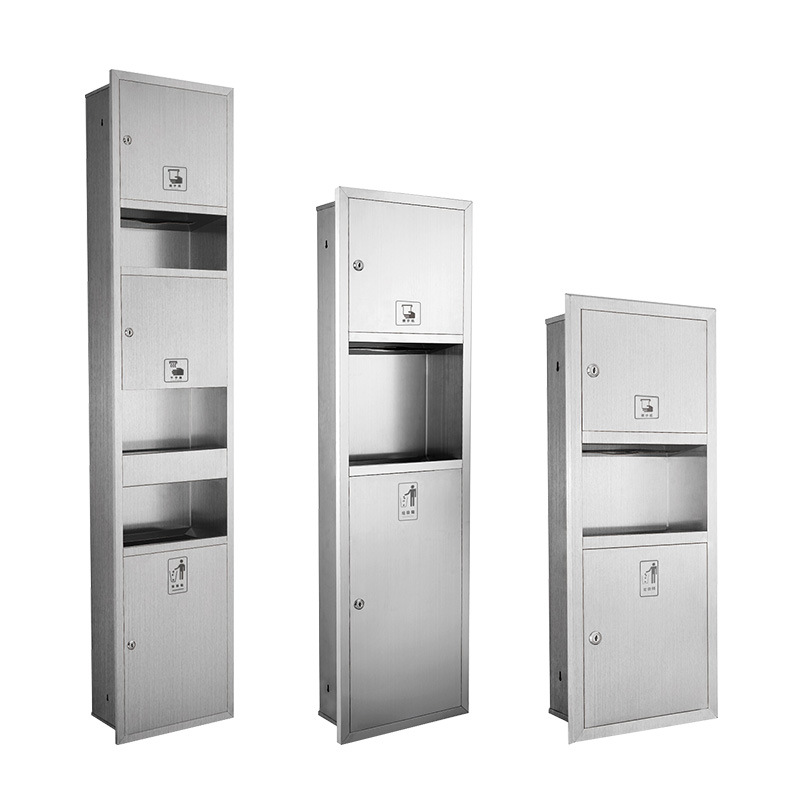 GN-Y56 304 Stainless Steel Recessed 2-in-1 Toilet Paper Dispenser & Waste Bin Combo Unit